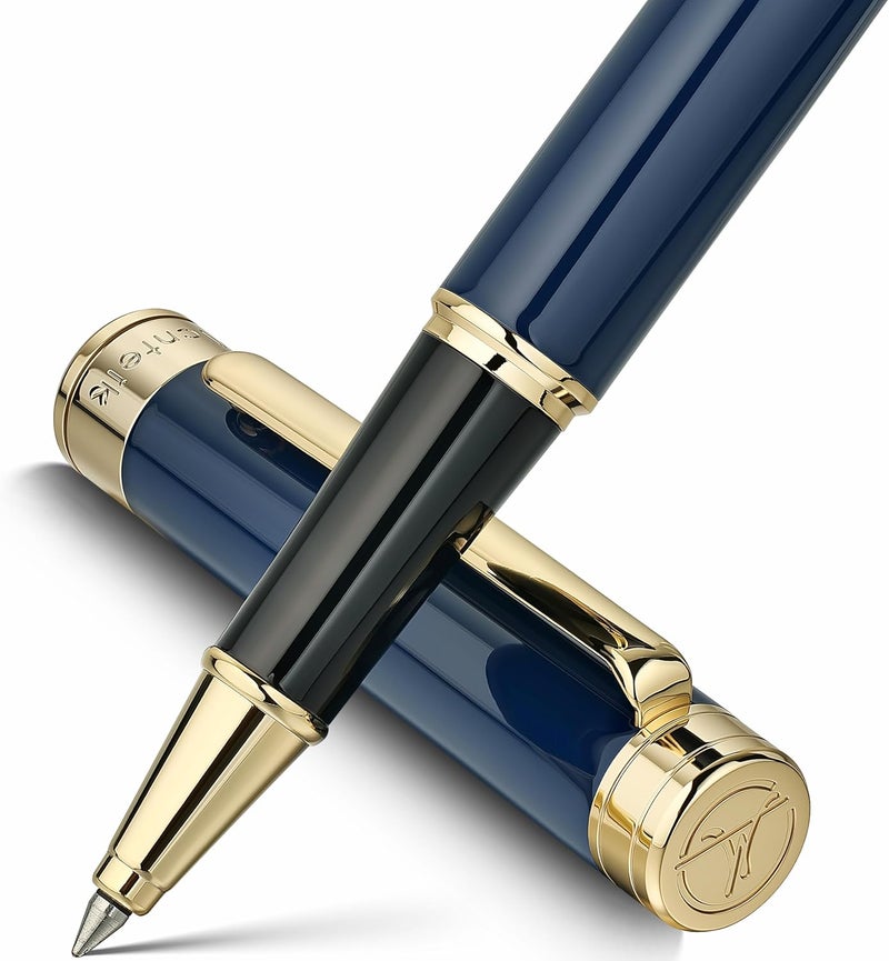 MCNTEIK Blue Lacquer Rollerball Pen - Stunning Luxury Pen, 24K Gold Plating, Schmidt Refill, Precision Flow Ink, Fancy Roller Ball Gift Set for Men & Women, Professional, Executive Office, Nice Pens - Image 1